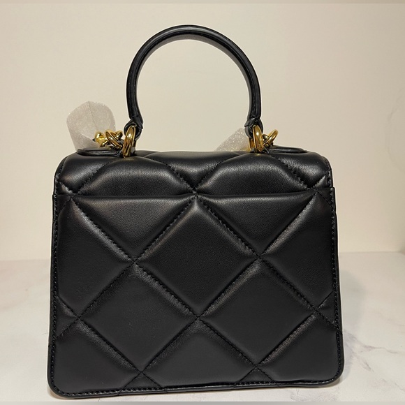 NWT MOSCHINO HEART STUDS QUILTED LEATHER SHOULDER BAG BLACK - Picture 5 of 15